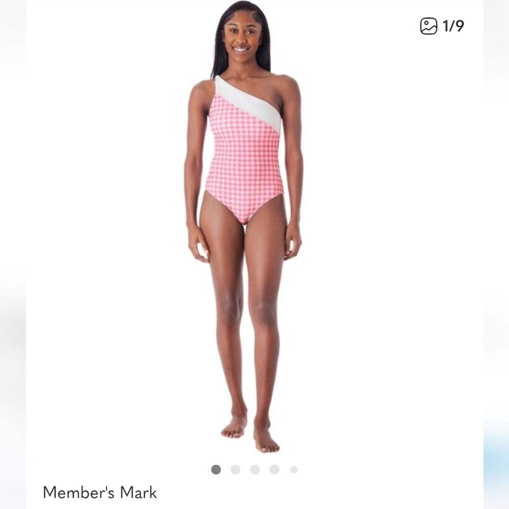 Pink and White Asymetrical Swimsuit
